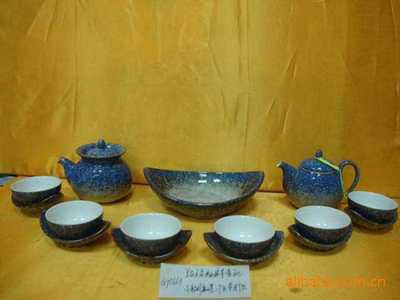 【苏氏蓝白点花釉配小船形盘碟17头茶具组】价格,厂家,图片,其他茶具,郑州市管城区知味陶瓷销售处