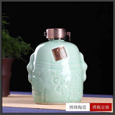 新中式1斤3斤5斤装古风绿色陶瓷酒瓶子