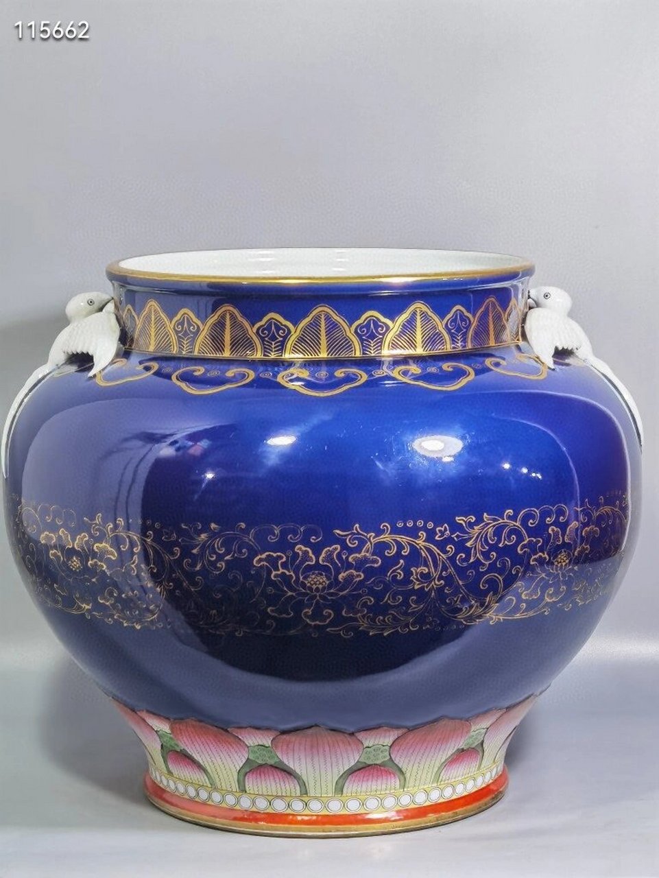 清乾隆霁蓝釉描金燕子罐古玩古董古瓷器老瓷 清乾隆洋彩 荠蓝釉描金